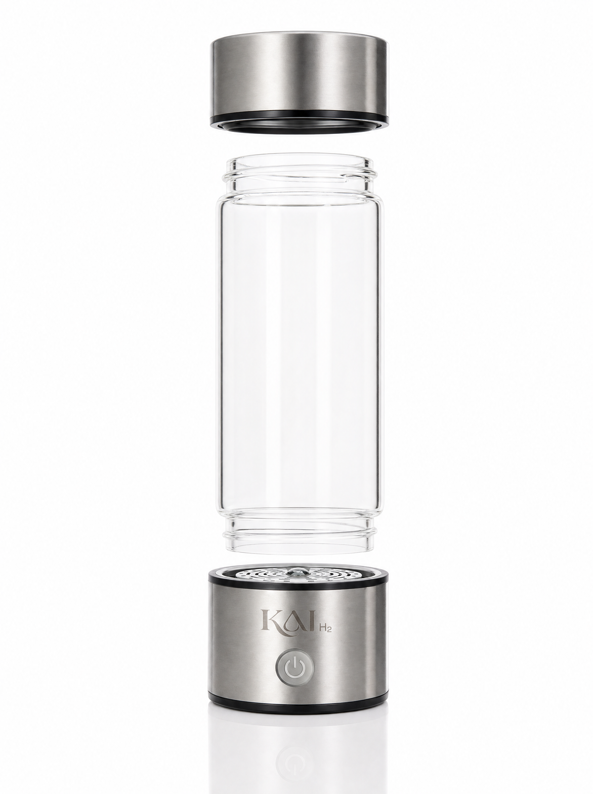 Kai-H2 in three parts: lid, borosilicate glass body, base