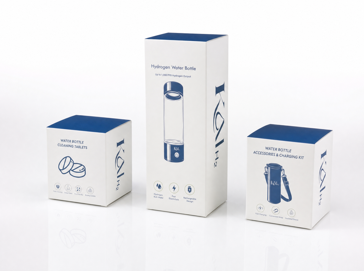 Kai-H2 inner cartons: cleaning tablets, bottle, accessories and charging kit